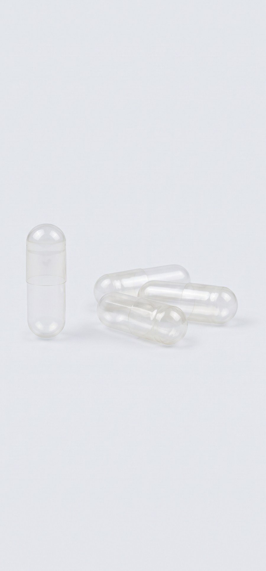 Empty clear vegetable capsules.